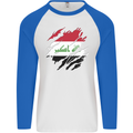 Torn Iraq Flag Iraqi Day Football Mens L/S Baseball T-Shirt White/Royal Blue