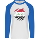 Torn Iraq Flag Iraqi Day Football Mens L/S Baseball T-Shirt White/Royal Blue