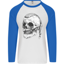 A Viking Skull Mens L/S Baseball T-Shirt White/Royal Blue