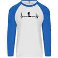 Hiking ECG Walking Rambling Trekking Pulse Mens L/S Baseball T-Shirt White/Royal Blue