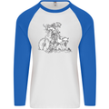 Viking With a Wolf and Shield Thor Valhalla Mens L/S Baseball T-Shirt White/Royal Blue