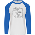 Old Rocker Vitruvian Guitarist Funny Guitar Mens L/S Baseball T-Shirt White/Royal Blue