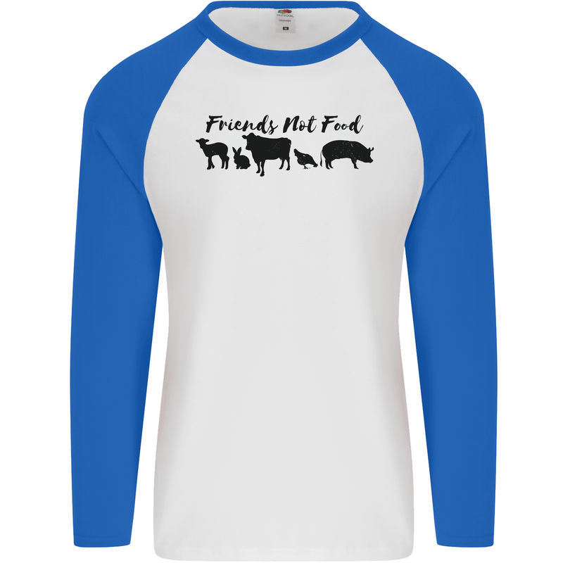 Vegetarian Animals Friends Not Food Vegan Mens L/S Baseball T-Shirt White/Royal Blue