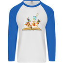 Trippy Nature Book Magic Mushrooms LSD Mens L/S Baseball T-Shirt White/Royal Blue