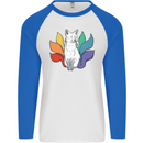 LGBT Kitsune Fox Gay Pride Mens L/S Baseball T-Shirt White/Royal Blue