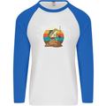 A Frog Hiking in the Mountains Trekking Mens L/S Baseball T-Shirt White/Royal Blue