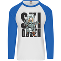 Ski Queen Funny Skiing Mens L/S Baseball T-Shirt White/Royal Blue