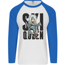 Ski Queen Funny Skiing Mens L/S Baseball T-Shirt White/Royal Blue