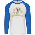 A Boston Terrier Dog Mens L/S Baseball T-Shirt White/Royal Blue