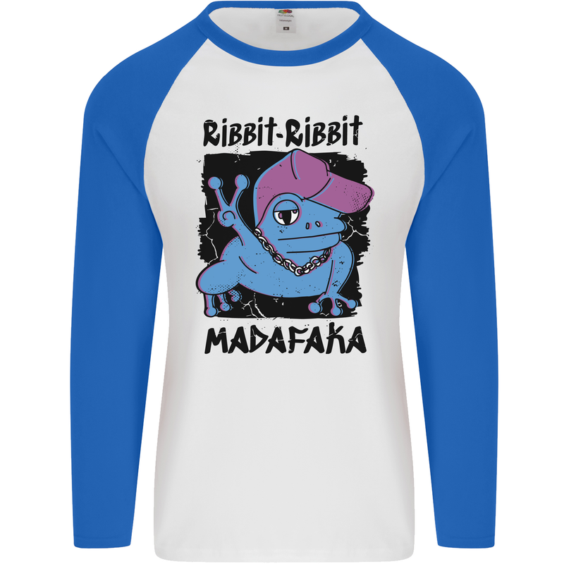 Ribbit Madafaka Funny Gangsta Frog Mens L/S Baseball T-Shirt White/Royal Blue