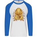 A Heraldic Lion Coat of Arms Shield Mens L/S Baseball T-Shirt White/Royal Blue