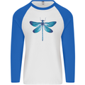 A Blue Dragonfly Mens L/S Baseball T-Shirt White/Royal Blue