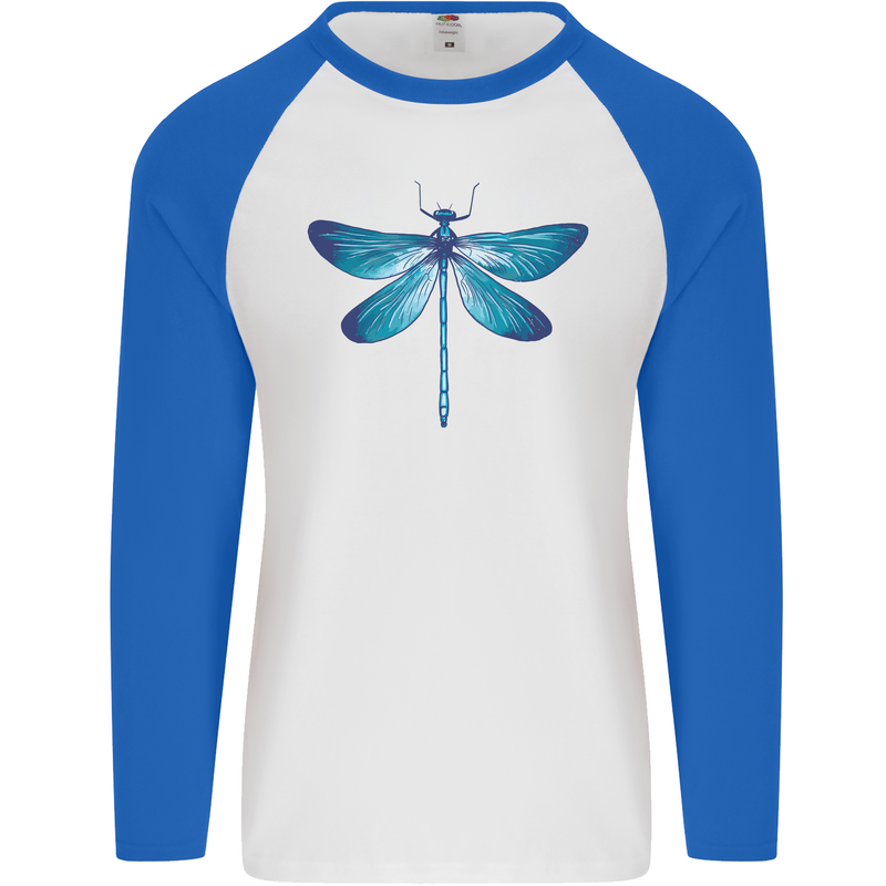 A Blue Dragonfly Mens L/S Baseball T-Shirt White/Royal Blue