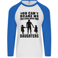 Dad With Two Daughters Funny Fathers Day Mens L/S Baseball T-Shirt White/Royal Blue