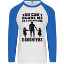 Dad With Two Daughters Funny Fathers Day Mens L/S Baseball T-Shirt White/Royal Blue
