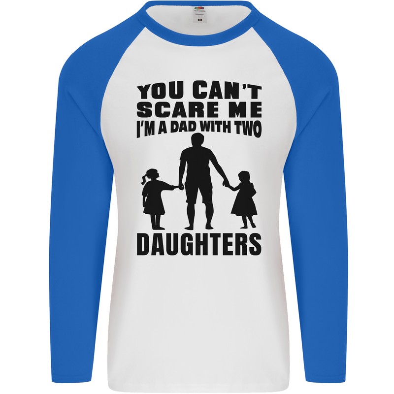 Dad With Two Daughters Funny Fathers Day Mens L/S Baseball T-Shirt White/Royal Blue