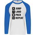 Skydiving Jump Land Pack Funny Skydiver Mens L/S Baseball T-Shirt White/Royal Blue