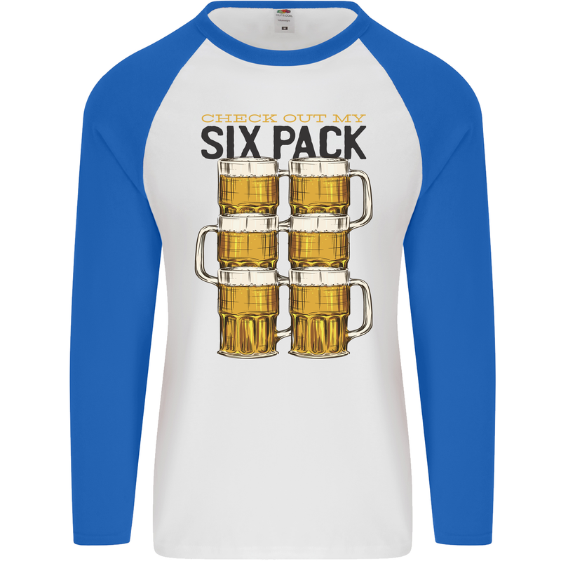 Check Out My Alcohol Six Pack Funny Beer Mens L/S Baseball T-Shirt White/Royal Blue