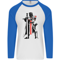 Knights Templar With Broad Sword Mens L/S Baseball T-Shirt White/Royal Blue