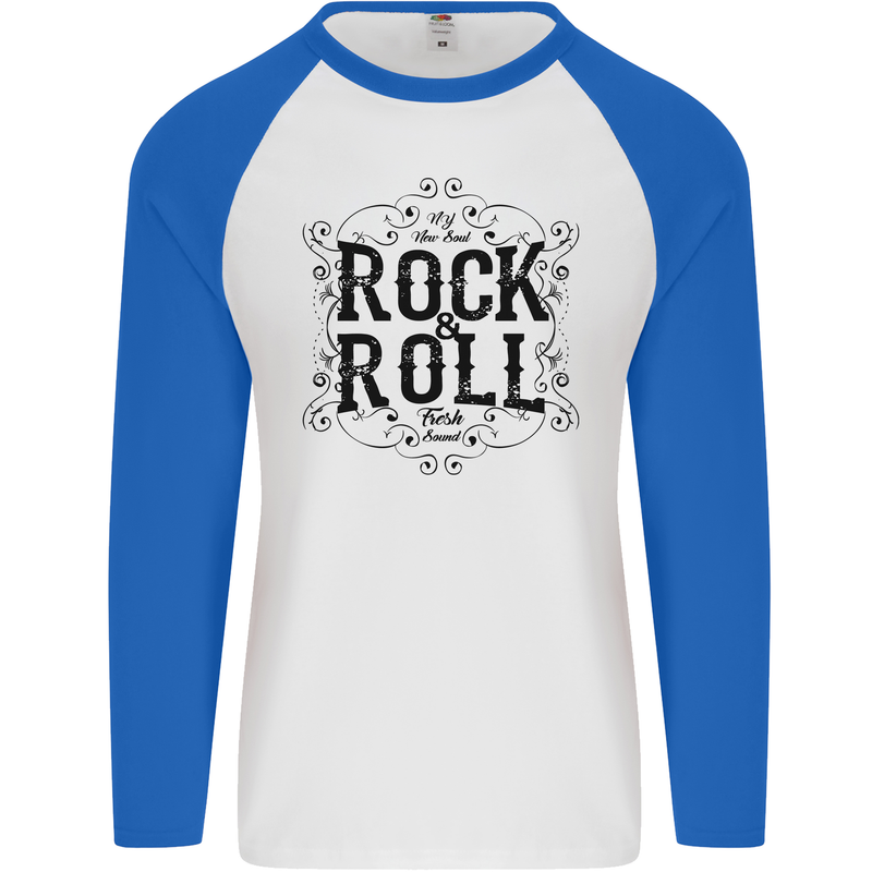 New Soul Rock n Roll Mens L/S Baseball T-Shirt White/Royal Blue