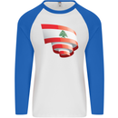 Curled Lebanon Flag Lebanese Day Football Mens L/S Baseball T-Shirt White/Royal Blue