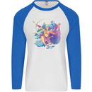 Artemis Greek Goddess of Wild Animals Mens L/S Baseball T-Shirt White/Royal Blue