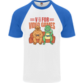 Video Games T-Rex Funny Bigfoot Dinosaur Mens S/S Baseball T-Shirt White/Royal Blue