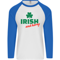 Irish and Horny St. Patrick's Day Mens L/S Baseball T-Shirt White/Royal Blue