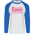 Breast Cancer Awareness Nobody Fights Alone Mens L/S Baseball T-Shirt White/Royal Blue