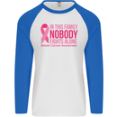 Breast Cancer Awareness Nobody Fights Alone Mens L/S Baseball T-Shirt White/Royal Blue