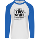 I Fix Stuff Funny Handyman Tradesman DIY Mens L/S Baseball T-Shirt White/Royal Blue