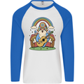 Trippy Guitar Hippy Gnome Magic Mushrooms Mens L/S Baseball T-Shirt White/Royal Blue