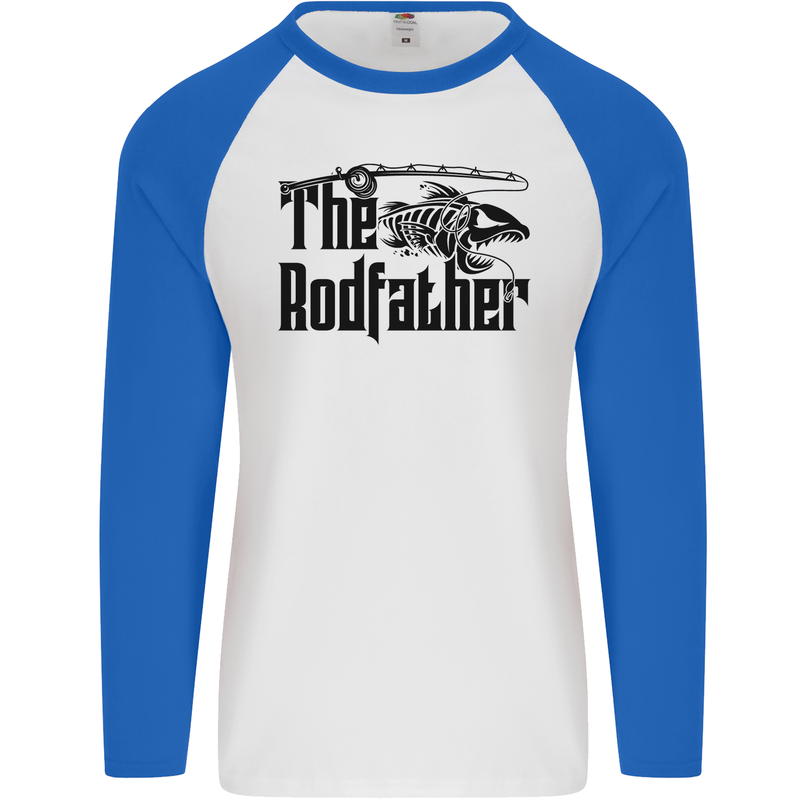 The Rodfather Funny Fishing Rod Father Mens L/S Baseball T-Shirt White/Royal Blue