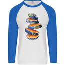 Our Orange Planet Earth Mens L/S Baseball T-Shirt White/Royal Blue