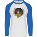 German Bodybuilding Flag Gym Training Spartan Mens L/S Baseball T-Shirt White/Royal Blue