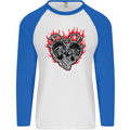 Biker Heart Motorbike Motorcycle Mens L/S Baseball T-Shirt White/Royal Blue