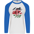 Torn Kenya Flag Kenyan Day Football Mens L/S Baseball T-Shirt White/Royal Blue