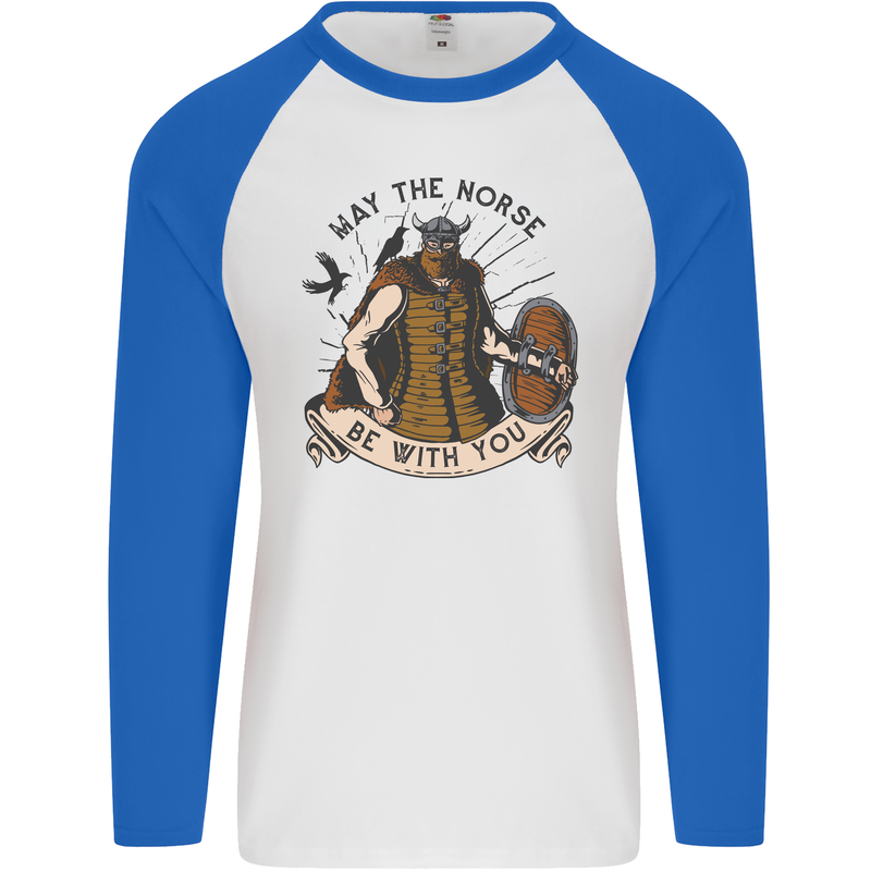 May the Norse Be With You Funny Viking Mens L/S Baseball T-Shirt White/Royal Blue
