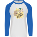 Vegan Power Funny Mens L/S Baseball T-Shirt White/Royal Blue