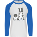 A Border Collie and Puppy Mens L/S Baseball T-Shirt White/Royal Blue