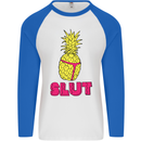 Pineapple Slut Funny Movie Theme Mens L/S Baseball T-Shirt White/Royal Blue