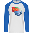 Curled Eritrean Flag Eritrea Flag Day Football Mens L/S Baseball T-Shirt White/Royal Blue