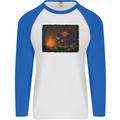 Bigfoot Camping and Cooking Marshmallows Mens L/S Baseball T-Shirt White/Royal Blue