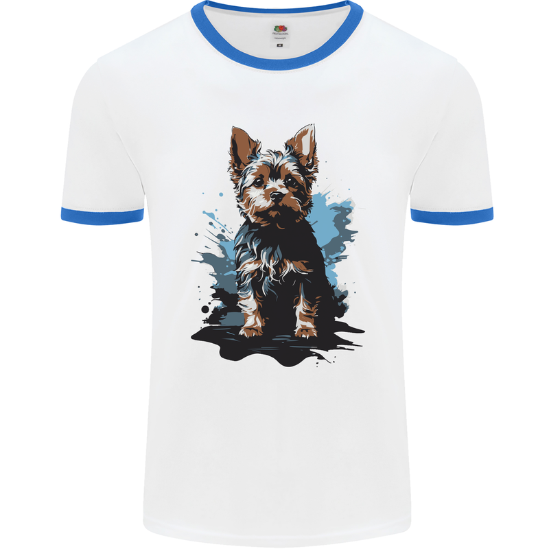 Yorkshire Terrier Splash Yorkie Dog Mens Ringer T-Shirt White/Royal Blue