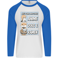 A Girl Who Loves Anime Dogs & Ramen Mens L/S Baseball T-Shirt White/Royal Blue