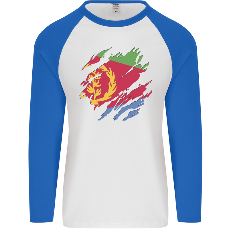 Torn Eritrean Flag Eritrea Flag Day Football Mens L/S Baseball T-Shirt White/Royal Blue