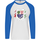Torn Bosnia and Herzegovina Flag Day Football Mens L/S Baseball T-Shirt White/Royal Blue