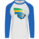 Curled Gabon Flag Gabonese Day Football Mens L/S Baseball T-Shirt White/Royal Blue
