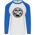 A Skull in Thorns Gothic Christ Jesus Mens L/S Baseball T-Shirt White/Royal Blue