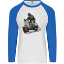 Scooter Skull MOD Moped Motorcycle Biker Mens L/S Baseball T-Shirt White/Royal Blue